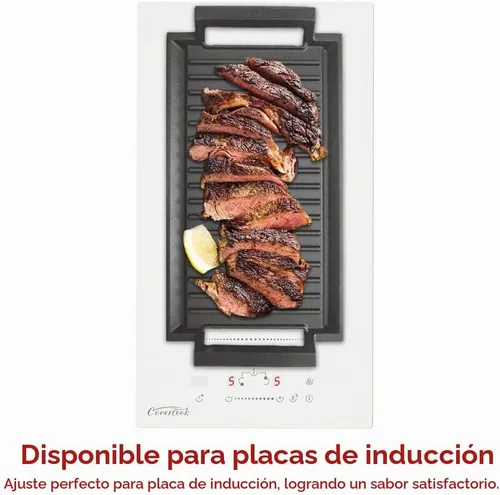 Vista 4 de Sartén para plancha, placa caliente de hierro fundido, parrilla rectangular, 2 asas con superficie acanalada para cocina eléctrica de inducción, 16