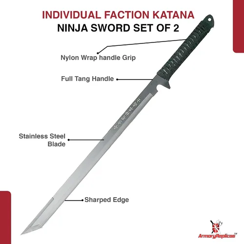 Vista 3 de Armory Replicas Colección Ninja Twin Sword - Cuchillas dobles de acero inoxidable con opciones de funda táctica