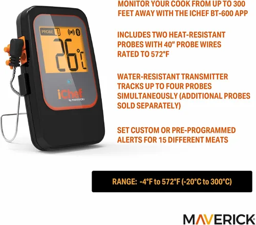 Vista 2 de MAVERICK iChef Bluetooth inalámbrico digital de lectura instantánea cocina parrilla ahumador barbacoa inalámbrico sonda carne termómetro