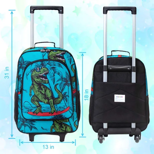 Vista 4 de AGSDON Maleta infantil para niños, lindas ruedas de equipaje con ruedas de dinosaurio para niños pequeños