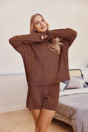 Vista 2 de Ekouaer Conjunto de 2 piezas de suéter de manga larga y pantalones cortos para mujer