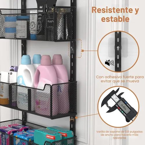 Vista 7 de VyGrow Organizador de puerta para colgar sobre la puerta, organizador de puerta de metal con 5 cestas ajustables y gancho para abrigos