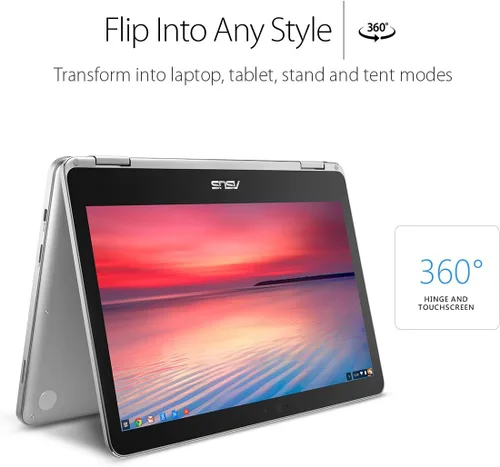 Vista 2 de ASUS laptop Chromebook Flip C302CA-DHM4, pantalla táctil de 12.5 pulgadas, Intel Core m3 con 64GB de almacenamiento y RAM de 4GB