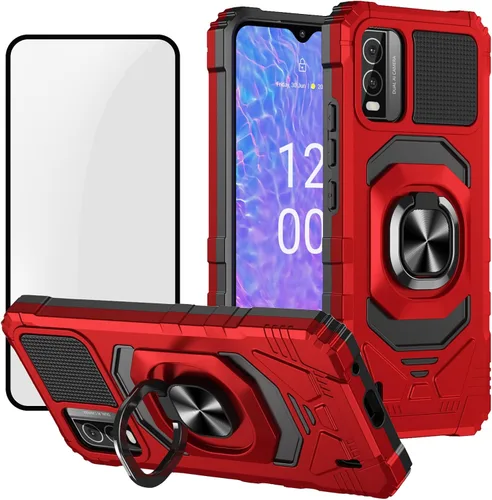 Vista 10 de Ailiber Funda para Nokia C210, Nokia C210 con protector de pantalla de vidrio templado, soporte de anillo para montaje magnético de coche