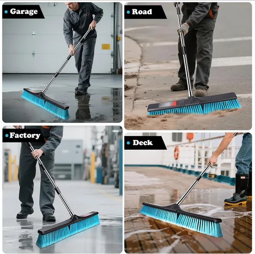 Vista 7 de MASTERTOP 24" Heavy Duty Push Broom with Ultra-Sturdy Adjustable Handle, 6-Layer Stiff Bristles Garden Yard Broom, Outdoor Sweeping Brush for