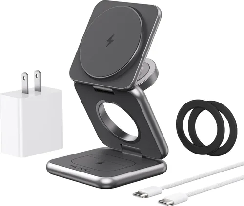 Vista 9 de KU XIU Cargador inalámbrico para Samsung, estación de carga inalámbrica plegable de aleación de zinc 3 en 1 para Samsung Galaxy S25 Ultra S24 S23