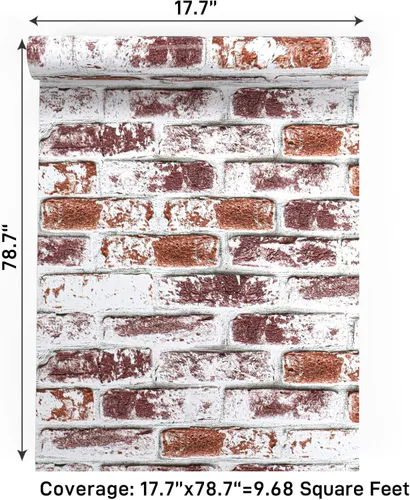 Vista 9 de VaryPaper Papel tapiz rústico pintado de ladrillo rojo para despegar y pegar, papel de contacto de ladrillo de 17.7 x 78.7 pulgadas, papel tapiz