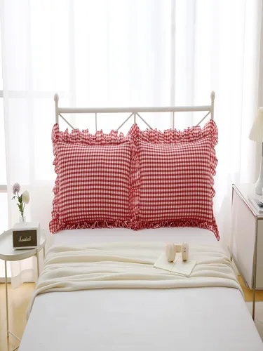 Vista 34 de Fundas de almohada cuadradas a cuadros en blanco y negro con volantes, fundas de almohada a cuadros, fundas de almohada de gingham, fundas