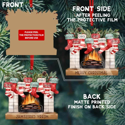 Vista 3 de Adornos familiares personalizados de Navidad 2026, hasta 7 nombres, adorno personalizado para chimenea con nombres, adorno para árbol de Navidad
