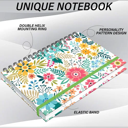 Vista 3 de Cuaderno de espiral, diario de tapa dura, cuaderno de espiral con rayas anchas, A5 de 5.5 x 8.3 pulgadas, papel grueso de 80 GSM, 60 hojas, 120