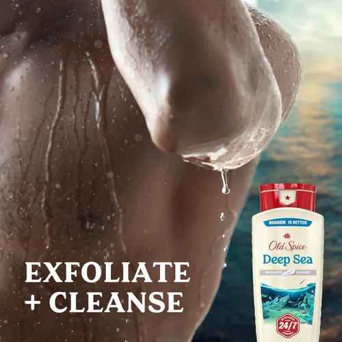 Vista 3 de Old Spice Gel de baño limpiador para hombres, ducha 24/7 fresco con aroma duradero, exfolia y limpieza, suave con la piel, vitamina B3, mar profundo