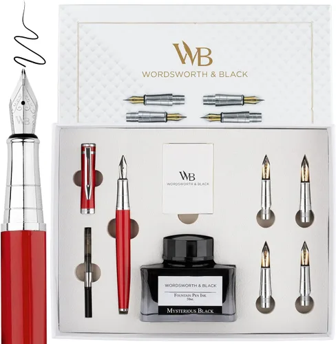 Vista 17 de Wordsworth & Black Luxury Fountain Pen Set for Writing, 6 Nibs, Blue Cromo azul