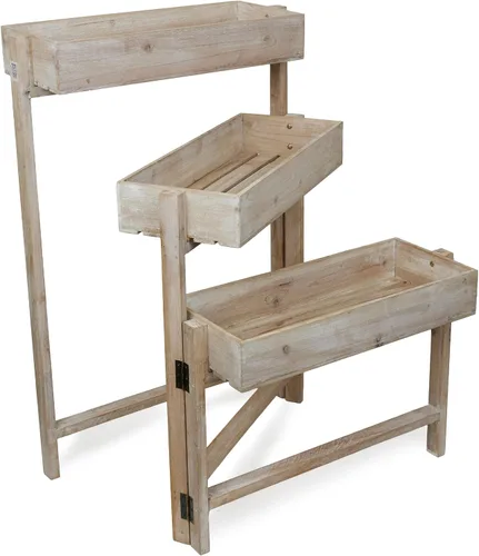 Vista 14 de Alpine Corporation MBB168 Estante de almacenamiento triangular de madera moderno de 3 niveles, 50 pulgadas de alto, acabado natural