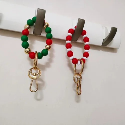 Vista 6 de Junyuerly Wristlet Keychain Silicone Beaded Key Ring Bracelet for Women Elastic Bangle Key Chain Holder