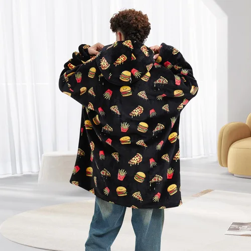 Vista 6 de Fiosnow Sudaderas con capucha de pizza y papas fritas para mujeres y hombres, sudaderas con capucha de tamaño grande para adultos, manta portátil