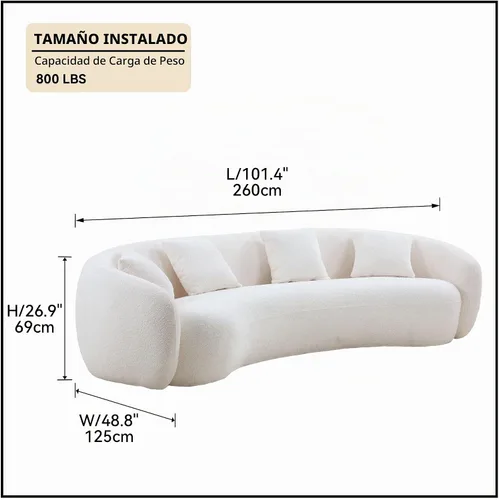 Vista 2 de WILLIAMSPACE Sofá curvado de 101 pulgadas, moderno sofá boucle tapizado de gran tamaño con 4 almohadas, sofá de peluche de 4 asientos para sala