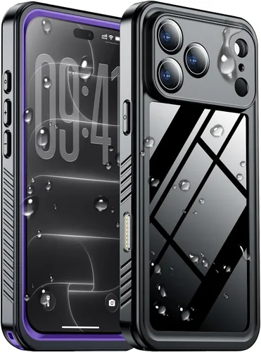 Vista 52 de SPIDERCASE Funda impermeable para iPhone 16 Pro, color negro y transparente Negro / transparente
