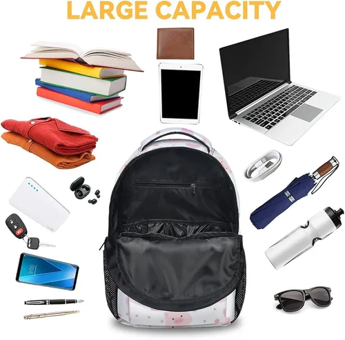 Vista 5 de Mochila de cerdo para niñas y niños, mochilas blancas de 16 pulgadas para la escuela, bonita mochila ligera para niños, Cerdo1-1, Personalizado