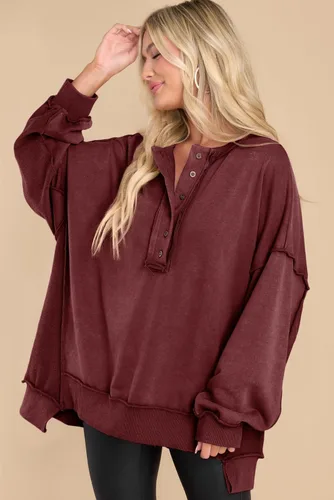 Vista 50 de AlvaQ - Sudadera de gran tamaño para mujer, informal, de manga larga, con botones y cuello Henley, tipo túnica