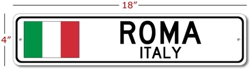 Vista 2 de Roma Italia - Letrero de bandera italiana - Letrero de metal para decoración del hogar, decoración de pared de restaurante italiano, letrero