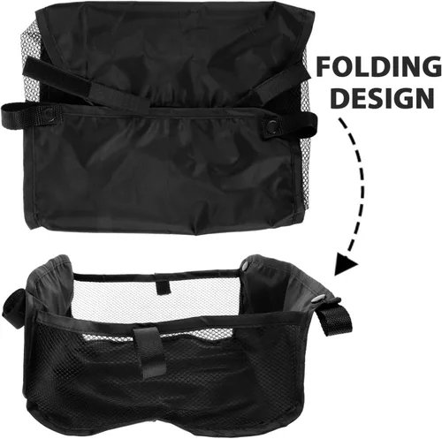 Vista 6 de VOSAREA Cesta de almacenamiento para cochecito de bebé, organizador de silla de bebé, bolsa de red debajo de la cesta inferior, tela Oxford, negro