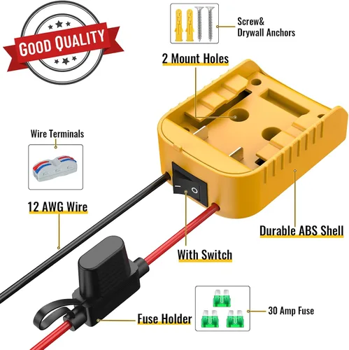 Vista 2 de Power Wheel Adapter Compatible with Dewalt 20V Battery Converter Kit Amarillo paquete de 1