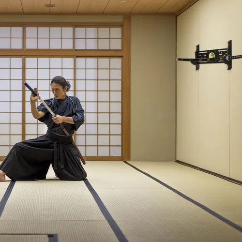 Vista 4 de Barydat Soporte para espada de 1 nivel, soporte de pared, soporte de pared para espada samurái, soporte para Katana japonés, colección