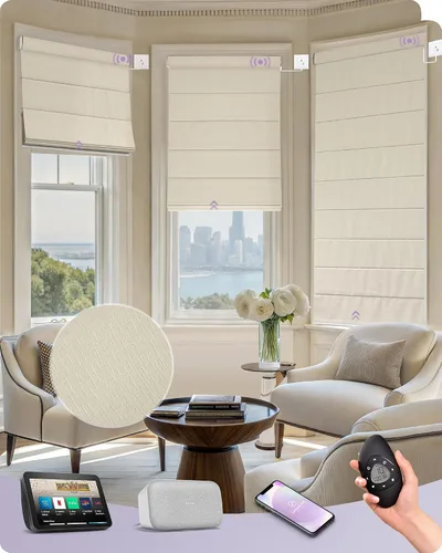 Vista 39 de Graywind Persianas romanas inteligentes compatibles con Alexa Google, persianas motorizadas recargables con control remoto de filtrado de luz