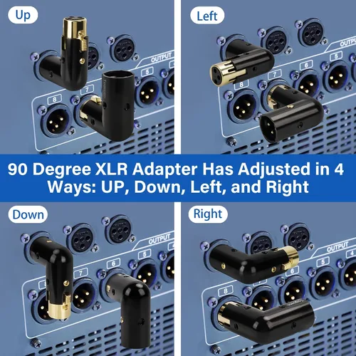 Vista 4 de Adaptador XLR de ángulo recto ajustable de 3 pines, conector de metal resistente chapado en oro XLR de 90 grados, extensor en forma de L