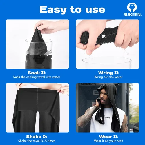 Vista 3 de Sukeen Toalla refrescante con capucha para hombres, toallas refrescantes para el cuello y la cara, se enfría cuando está mojado, envolturas