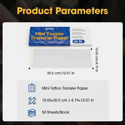 Vista 4 de KVM A5 Mini tatuaje plantilla papel de transferencia 50 hojas para mini