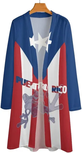 Vista 4 de Cárdigan de longitud media con bandera de Puerto Rico para mujer, talla S