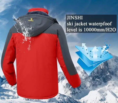 Vista 6 de JINSHI - Chaqueta de esquí para hombre, tejido polar, impermeable, rompevientos