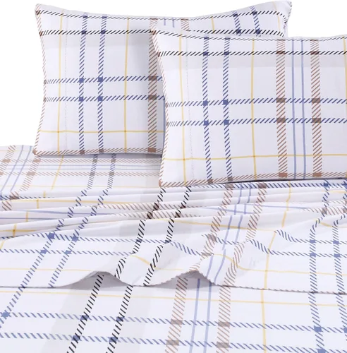 Vista 9 de Tribeca Living Oslo juego de sábanas con cavidades extraprofundas, de franela estampada, 5 onzas Heritage Plaid