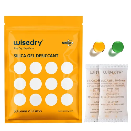 Vista 12 de Wisedry 5 Gram [60 Paquetes] Bolsas de Gel de Sílice de Grado Alimentario Recargables Deshumidificadores Desecantes con Cuentas Indicadoras
