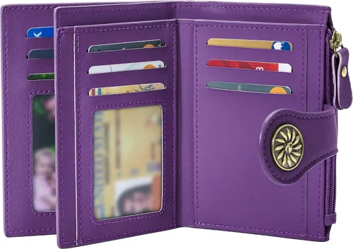 Vista 15 de Tipmile Billeteras pequeñas de cuero para mujer, con 2 ventanas de identificación, con bloqueo RFID, tarjetero con cremallera y bolsillo