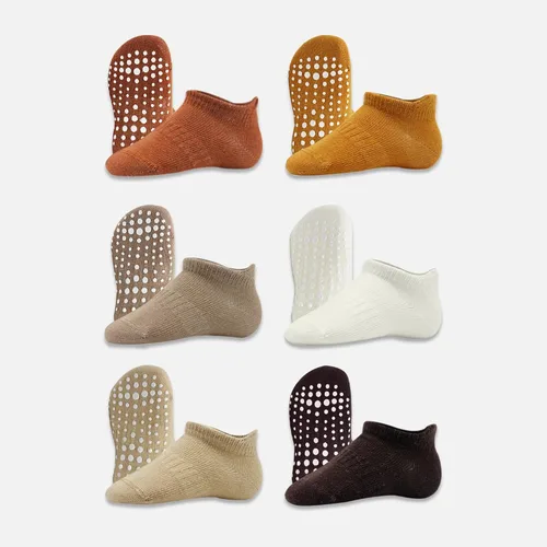 Vista 5 de bistyle Calcetines tobilleros antideslizantes para bebés, 6 pares, suela antideslizante, calcetines de algodón sin costuras para niños y niñas