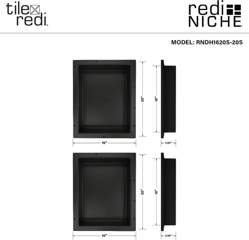 Vista 3 de Redi Niche - Estante de ducha empotrado doble nicho negro, dos estantes interiores, 32 pulgadas de ancho x 20 pulgadas de alto x 4 pulgadas