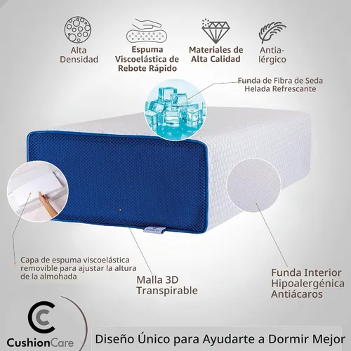 Vista 4 de Almohada cúbica para personas que duermen de lado, altura ajustable de 4 a 5 pulgadas, espuma viscoelástica refrescante, almohada cervical