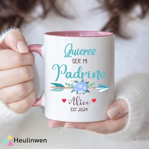 Vista 3 de Padrinos De Bautizo Propuesta Set 2 Tazas Café 11Oz, Quieres Ser Mis Padrinos De Bautizo, Quieres Ser Mi Madrina est 2024, Recuerdos De Bautizo Para