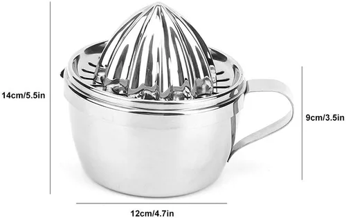 Vista 3 de Exprimidor manual de acero inoxidable Exprimidor de cítricos Exprimidor de limón naranja Herramienta de presión de mano con colador y recipiente