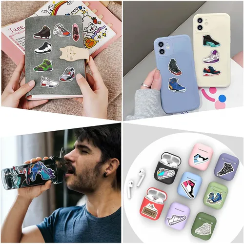 Vista 5 de 100 calcomanías de baloncesto para zapatos de baloncesto para computadora, botella de agua, patineta, hidroflask, automóvil, bicicleta, equipaje
