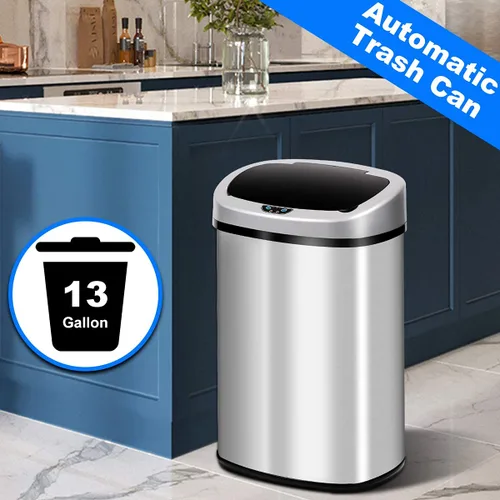 Vista 3 de Cubo de basura automático de acero inoxidable de 13 galones con tapa, sensor de movimiento, para cocina, hogar, oficina, sala de estar, dormitorio