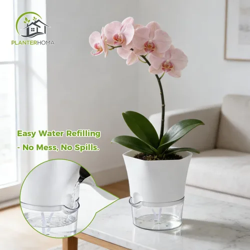Vista 6 de Paquete de 3 macetas transparentes de riego automático de 7.8 pulgadas para plantas de interior, macetas hexagonales grandes con riego automático