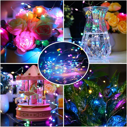 Vista 2 de Mandiq Paquete de 4 Luces de Hadas que Funcionan con Pilas, Cadena de Luces 10 pies 30 LEDs, Modo de Luz Intermitente y Constante, Mini Luces