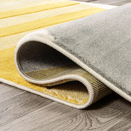 Vista 6 de JONATHAN Y Alfombra de pasillo de círculos a rayas gris/amarillo/crema, 2 x 8 pies, Nicky geométrica para sala de estar, dormitorio, cocina
