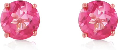 Vista 3 de Galaxy Gold GG Pendientes de tuerca de oro rosa macizo de 14 quilates con topacio rosa de 1.3 quilates, Metal Gema, topacio rosa
