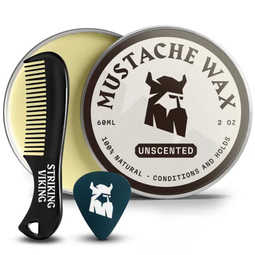 Vista 11 de Striking Viking Cera para bigote para hombres con peine – 2 onzas, sándalo – Cera de sujeción fuerte con peine de bigote antiestático para un aseo