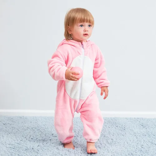 Vista 4 de Traje unisex de franela con capucha para bebé, diseño de animal