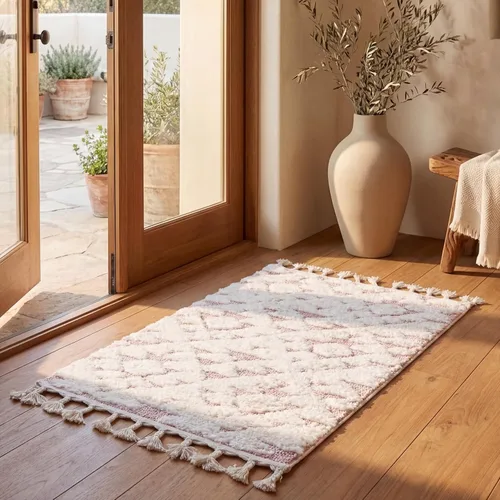 Vista 63 de SAFAVIEH Alfombra marroquí con borlas, 2 x 3 pies, marfil y marrón, no desprende pelusa y fácil de limpiar, textura alta y baja, ideal
